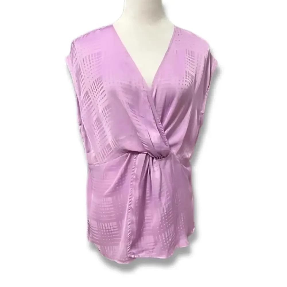 Halogen Twist Front Blouse Sleeveless Plunging V Neckline Purple Women's 1X NWOT